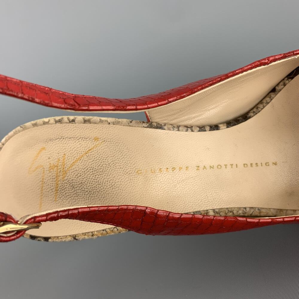 GIUSEPPE ZANOTTI Size 8 Red & Beige Snake Skin Slingback Peep Toe Pumps - Picture 6 of 8